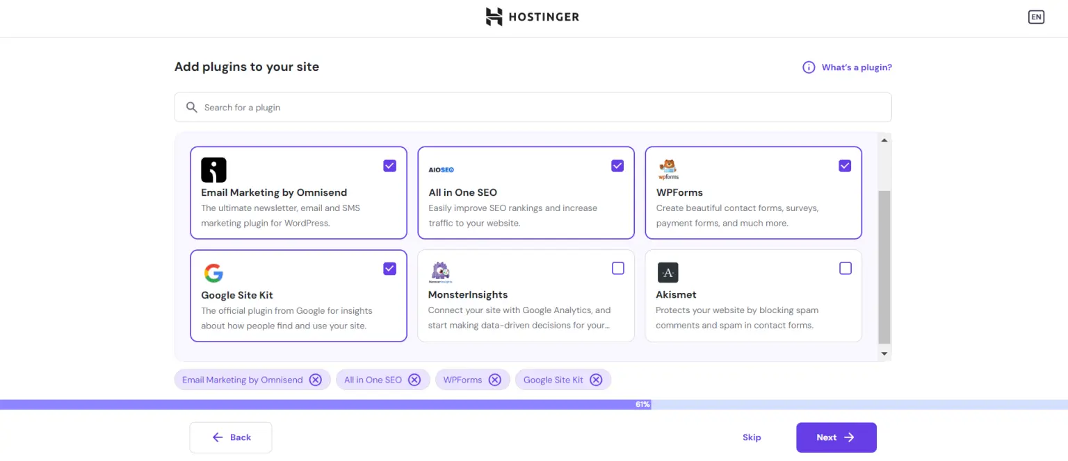 wordpress-plugin-selection-page-on-hostinger-wordpress-onboarding